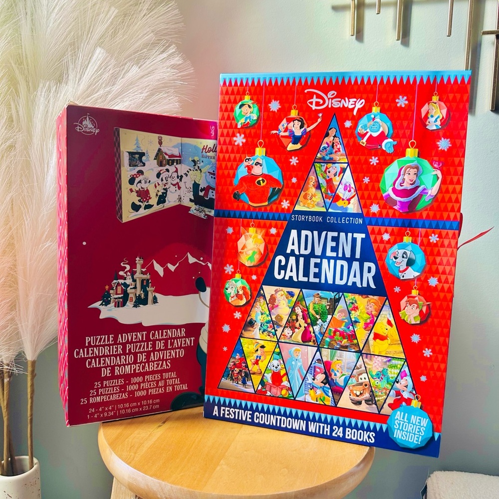 Set of 2 Disney Mickey & Friends advent calendars. Book calendar+puzzle calendar